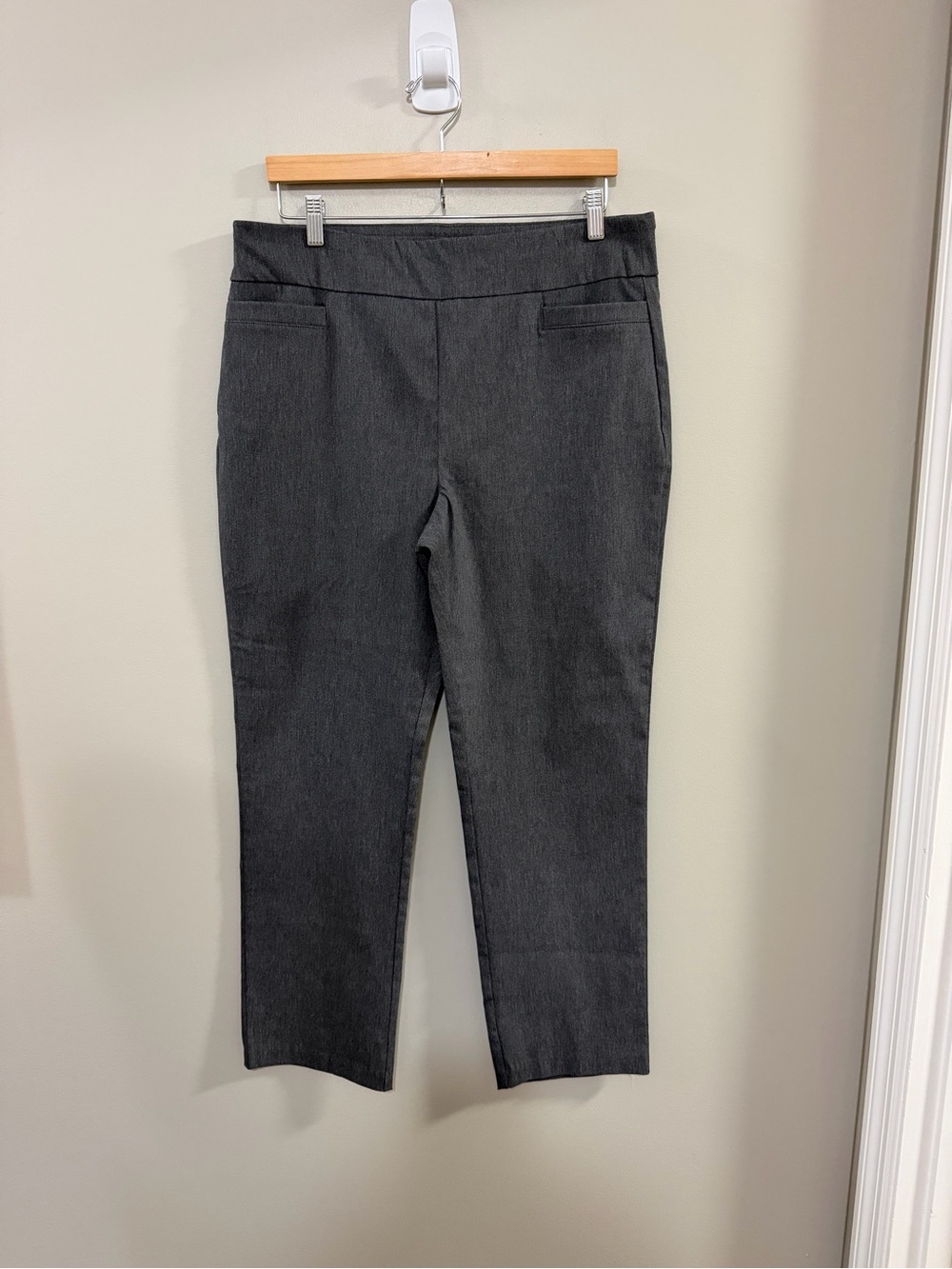 Kim Rogers Charcoal Tummy Control Straight Leg Pull-On Pants. Size 14 Petite